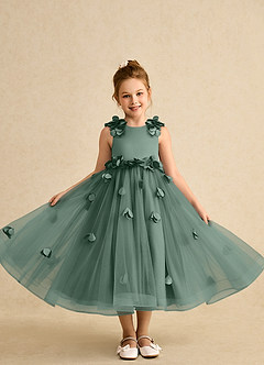 Azazie Atta Flower Girl Dresses Eucalyptus A-Line One Shoulder Tulle Dress image4