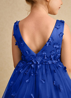 Azazie Lana Blumenmädchenkleider A-Linie ärmellos Matte Satin Kleid Königsblau image7