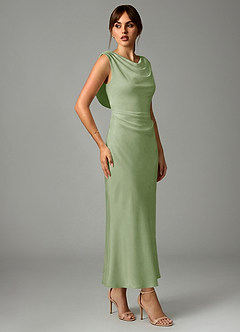 Azazie Kieryn Bridesmaid Dresses Dusty Sage Mermaid Pleated Stretch Satin Dress image4