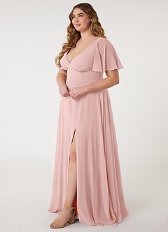 Azazie Kimber Robes de demoiselle d'honneur Robe Trapèze en Mousseline de soie Manches à volants Rose Poudré image3