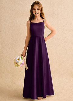 Azazie Joella Girls Formal Flower Girl Dresses Grape A-Line Pleated Stretch Satin Dress image3