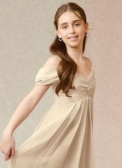 Azazie Kaitlynn Junior Champagne A-Line Off the Shoulder Chiffon Dress image6