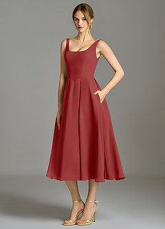 Azazie Amalie Bridesmaid Dresses Rust A-Line Pleated Chiffon Dress image1