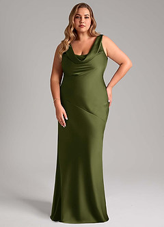 Azazie Rylina Bridesmaid Dresses Olive Mermaid Stretch Satin Dress image7
