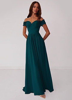 Barbie ♥ Azazie Bridesmaid Dresses Pine A-Line Off the Shoulder Chiffon Convertible Dress image1