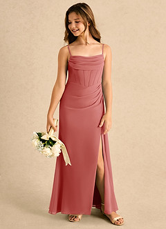 Azazie Moxie Girls Formal Blumenmädchenkleider A-Linie Spitze Chiffon Kleid Antike Rose image5