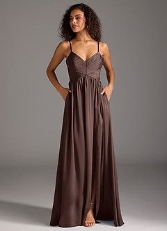 Azazie Alia Abiti da Damigella Abito A-Line in Raso Elasticizzato Plissettato Ganache image7