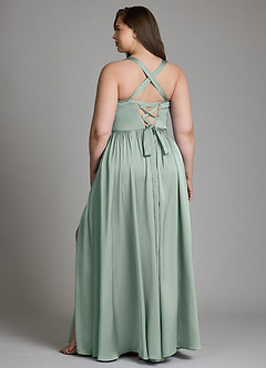 Azazie Francis At-home Try On Dresses Agave A-Line Corset Stretch Satin Dress image10