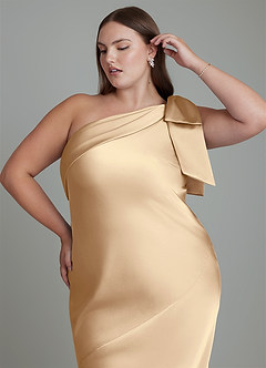Azazie Yuanna Jurken voor bruidsmeisjes Jurk van Stretch Satijn met Zeemeermin One-shoulder Champagne image3
