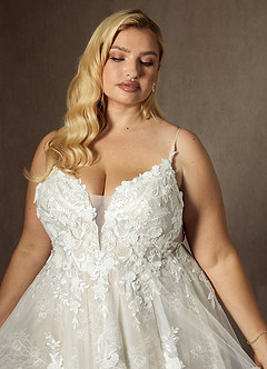 Azazie Monda Abiti da Sposa Abito A-Line in Tulle Pizzo Bianco Diamante Champagne image16