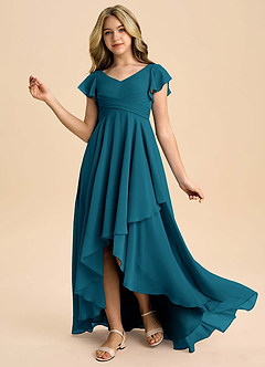 Azazie Caria Junior Ink Blue A-Line Pleated Chiffon Dress image1