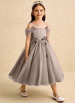 Azazie Juni Abiti da Ragazza di Fiori Abito Principessa in Tulle Plissettato Taupe image6