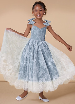 Azazie Tilly Flower Girl Dresses Diamond White Dusty Blue A-Line Lace Dress image1