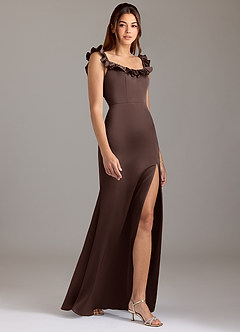 Azazie Callie Bridesmaid Dresses Ganache A-Line Ruched Stretch Satin Convertible Dress image4