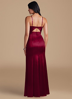 Azazie Shania Bridesmaid Dresses Burgundy Sheath Pleated Metallic Satin Dress image2