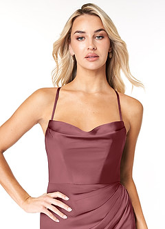Azazie Marzia Brautjungfernkleider Etui Kutte Gefaltet Stretch-Satin Kleid Wüstenrose image12