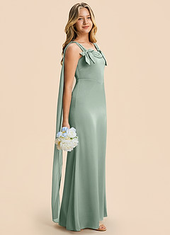 Azazie Chelsea Junior Agave Sheath Pleated Stretch Satin Dress image1