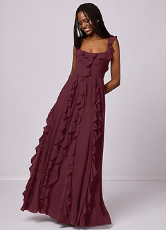 Barbie ♥ Azazie Robes de demoiselle d'honneur Robe Trapèze en Mousseline de soie avec poches Cabernet image5