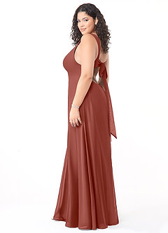 Azazie Christiana Bridesmaid Dresses Auburn A-Line V-Neck Pleated Chiffon Dress image10