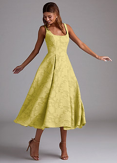 Azazie Amalie Brautjungfernkleider A-Linie Plissee Blumen-Burnout Kleid Kanarienvogel image3