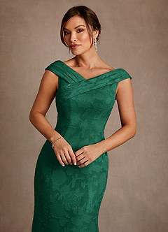 Azazie Aberdeen Mother of the Bride Dresses Emerald Sheath Pleated Floral Burnout Dress image5
