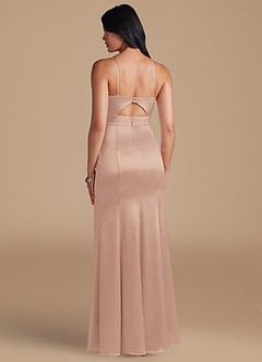 Azazie Shania Bridesmaid Dresses English Rose Sheath Pleated Metallic Satin Dress image2