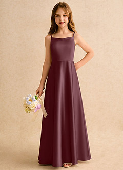 Azazie Joella Girls Formal Robe Demoiselle D'honneur Fillette Robe Trapèze en Satin extensible Plissée Sangria image3