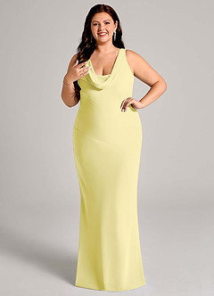 Azazie Rylina Vestidos de damas de honor Vestido de Sorbete De Limón de Gasa de Corte Sirena con Plisado image10