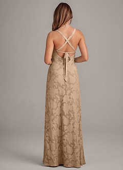 Azazie Aliza Bridesmaid Dresses Champagne A-Line Floral Burnout Dress image2