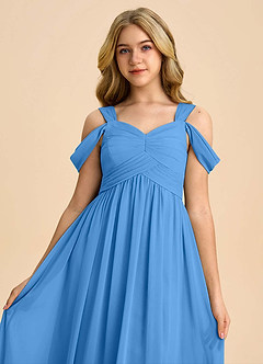 Azazie Lianne Junior Blue Jay A-Line Off the Shoulder Chiffon Dress image4