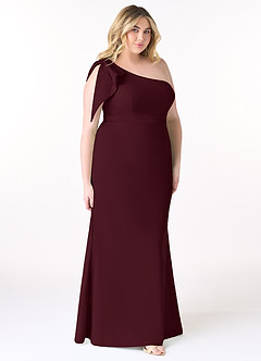 Azazie Rinna Bridesmaid Dresses Cabernet Mermaid One Shoulder Stretch Crepe Dress image7