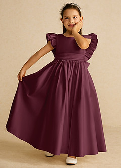 Azazie Piglette Flower Girl Dresses Cabernet A-Line Bow Matte Satin Dress image6