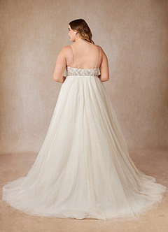 Azazie Tatiana Wedding Dresses Diamond White Nude A-Line V-Neck Sequins Tulle Dress image10