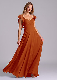 Azazie Leilani Bridesmaid Dresses Paprika A-Line Pleated Chiffon Dress image3
