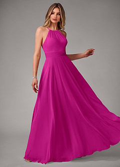Azazie Amalia Vestidos de damas de honor Vestido de Fucsia de Gasa de Corte en A con Plisado image4