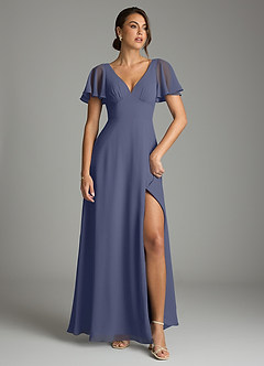 Azazie Kimber Bridesmaid Dresses Stormy A-Line Flounce Sleeve Chiffon Dress image2