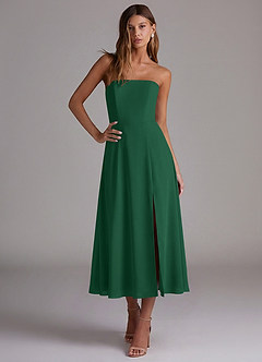 Azazie Wren Bridesmaid Dresses Dark Green A-Line Strapless Chiffon Dress image4