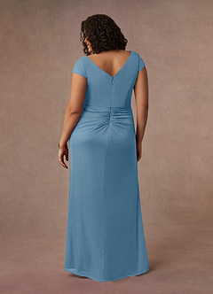 Azazie Roya Mother of the Bride Dresses Steel Blue Mermaid V-Neck Pleated Mesh Dress image10