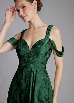 Azazie Emoria Brautjungfernkleider A-Linie Schulterfrei Jacquard Kleid Waldgrüner Jacquard image5