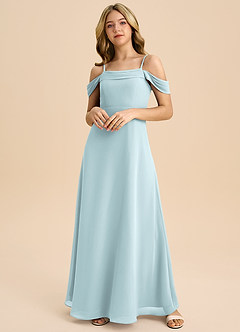 Azazie Anselie Junior A-Linie Schulterfrei Chiffon Kleid Nebel image3