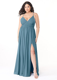 Azazie Aaida 신부 들러리 드레스 A라인 코르셋 쉬폰 바닥 길이 드레스 image7