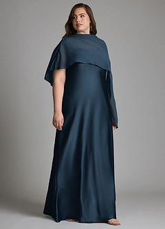 Azazie Jaleesa Bridesmaid Dresses Dark Navy Sheath High Neck Stretch Satin Dress image11
