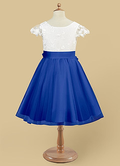 Azazie Vetty Flower Girl Dresses Ivory Royal Blue A-Line Lace Tulle Dress image9