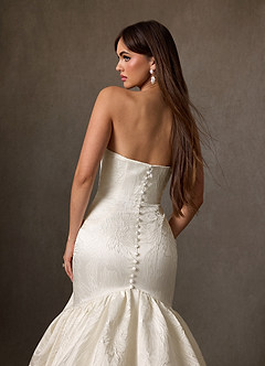 Azazie Quinta Wedding Dresses Antique White Mermaid Strapless Floral Jacquard Dress image6