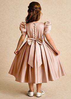 Azazie Miriam vestidos de niña de las flores Vestido de Champán Rosado de Satin Mate de Princesa con Plisado image1