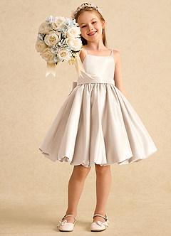 Azazie Davine Flower Girl Dresses White Alabaster A-Line Spaghetti Strap Matte Satin Dress image7