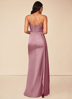 Azazie Maron Bridesmaid Dresses Vintage Mauve A-Line One Shoulder Stretch Satin Dress image2