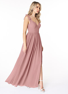 Azazie Stassie Brautjungfernkleider A-Linie Herzchen Gerüscht Chiffon Kleid Altrosa image4