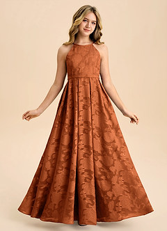 Azazie Arianthe Junior Burnt Orange A-Line Pleated Floral Burnout Dress image5