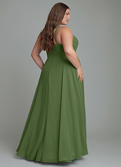 Azazie Shaude Bridesmaid Dresses Olive A-Line Pleated Chiffon Dress image7